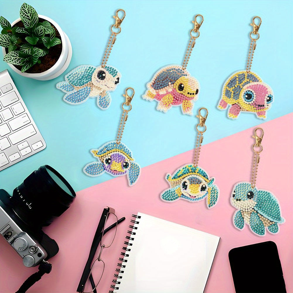 6pcs Rhinestone Painting Keychain, Sea Turtles Rhinestone Art Kits DIY Crafts Gifts for Bag Decorations