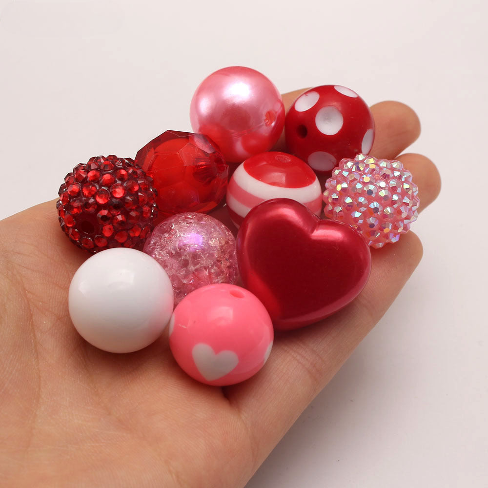 Wholesale 50pcs/pack Bubblegum Beads Red Love Valentine's Day 20MM Acrylic Mixed Color Beads