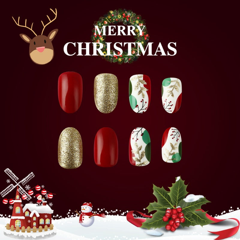 Wholesale 24 Pieces/box Shiny Christmas Flowers Nails Kits Nail Stickers ACC-NS-MiKe009