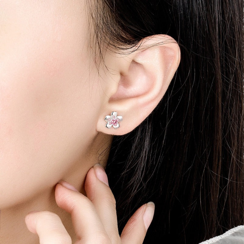 Wholesale 925 Silver Needle Cherry Blossom Plum Earrings ACC-ES-WeiHua005