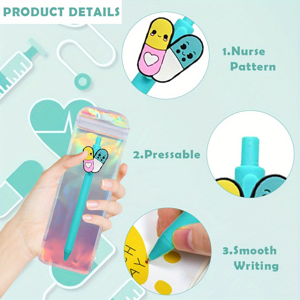 22pcs Medical Theme Pen Kits-11pcs Plastic Cartoon Nurse Ballpoint Pen with 11pcs Colorful Bags Office Supplies Fashion Gifts
