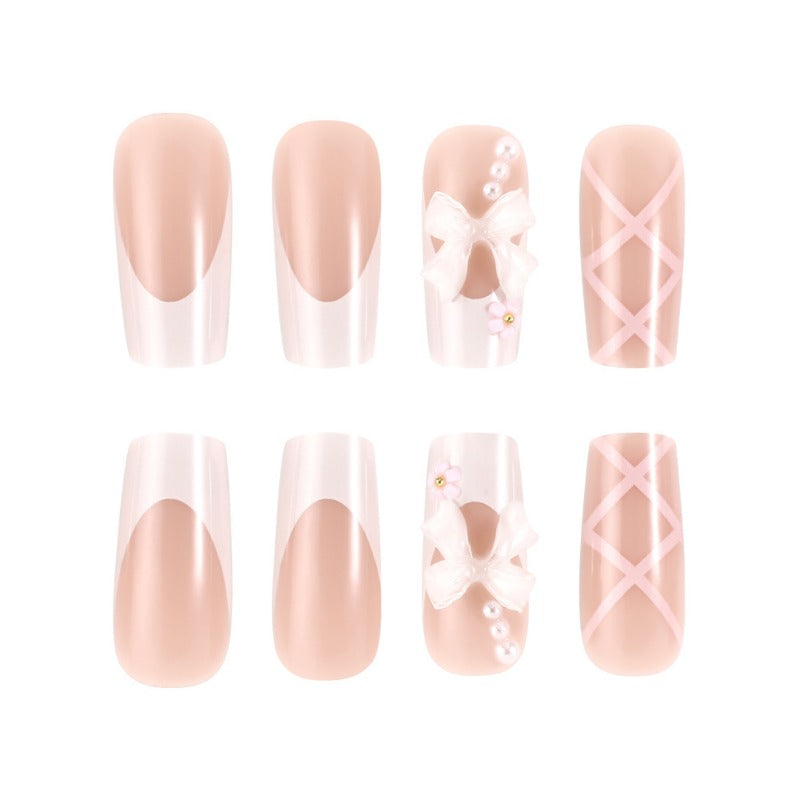 Wholesale 24 Pieces/box Valentine's Day Pink Bow Nails Kits Nail Stickers ACC-NS-MiKe032