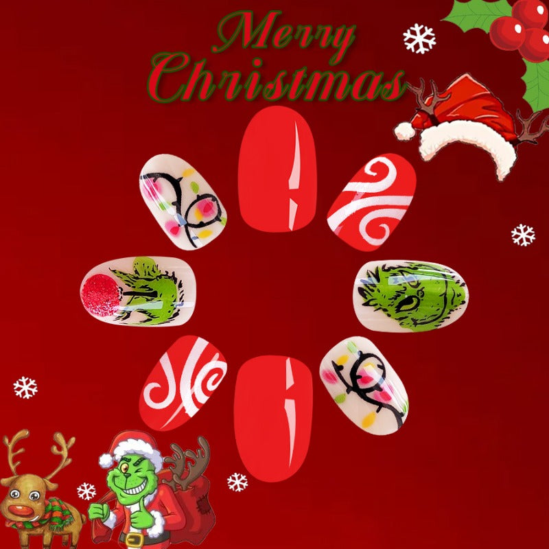 Wholesale 24 Pieces/box Christmas Cute Green Monster Nails Kits Nail Stickers ACCVIP-NS-GuaiXL001
