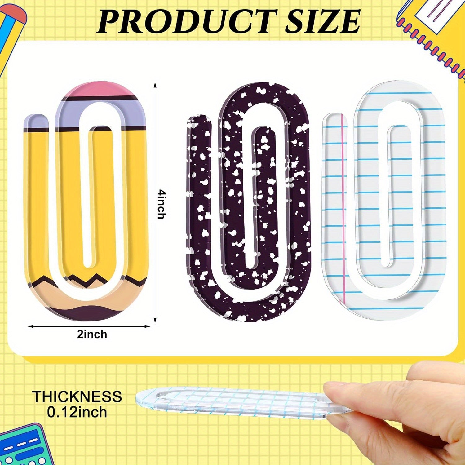 9pcs Jumbo Acrylic Paper Clips Teacher Appreciation Gift 4 Inch Paperclip Bookmark Gift Set for Back to School Office Supplies