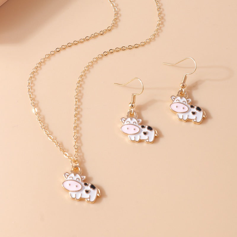 Wholesale Cartoon Animal Cow Earrings Necklace Set ACC-NE-YueSen024