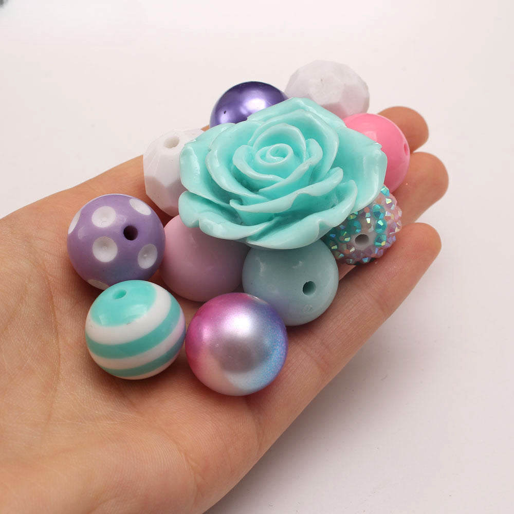 Wholesale 48pcs/pack Mixed Color 20MM Mint Green Flower Acrylic Bubblegum Beads ACC-BDS-NiJia048