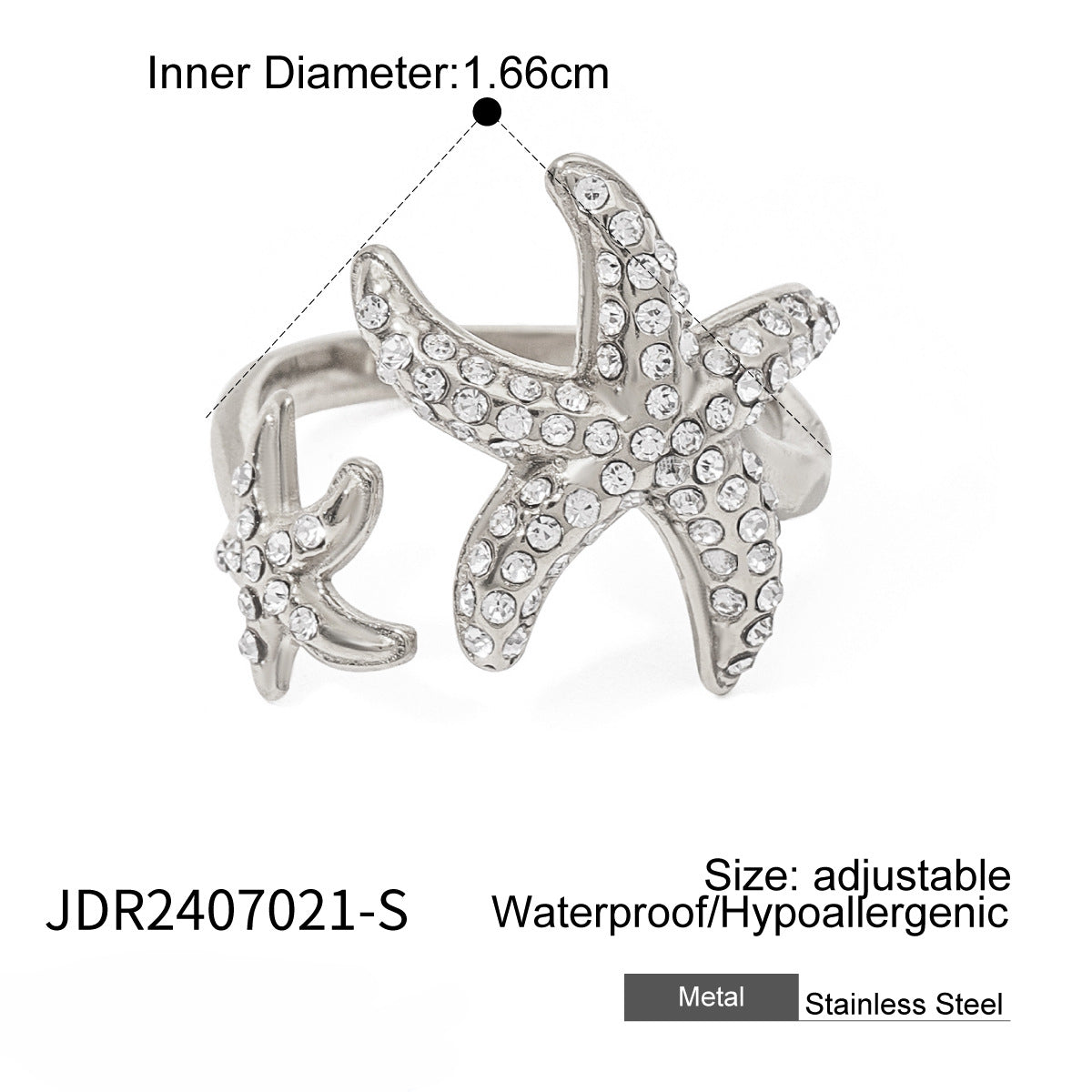 Wholesale 18k Gold Stainless Steel White Zircon Ocean Open Rings ACC-RS-WanXing007