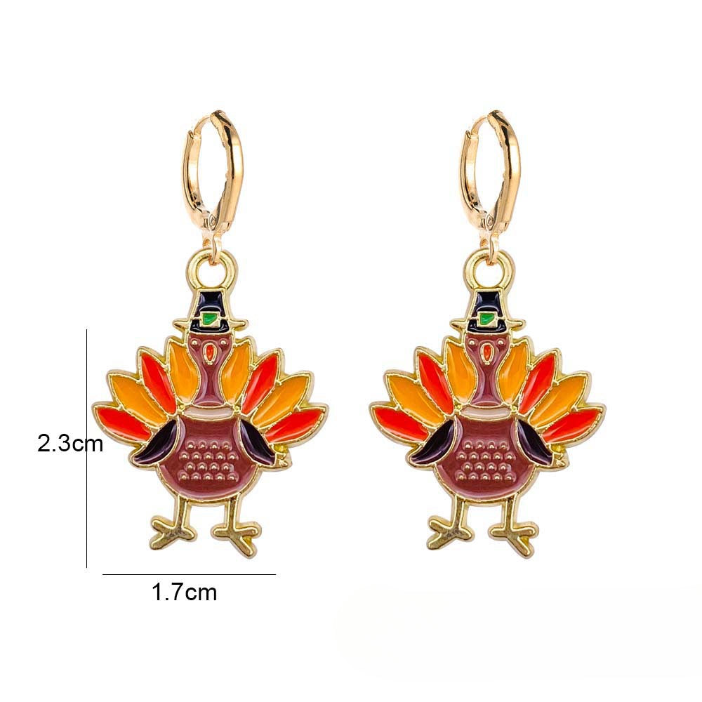 Wholesale Thanksgiving Turkey Truck Pumpkin Maple Leaf Alloy Oil Drop Earrings ACC-ES-ChenY049