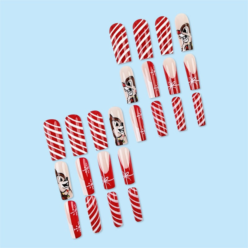 Wholesale 24 Pieces/box Christmas Cartoon Squirrel Nails Kits Nail Stickers ACC-NS-QXJ047