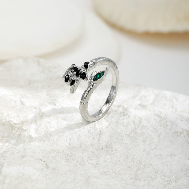 Wholesale Oil Drop Panda Open Adjustable Ring ACC-RS-QingHe004