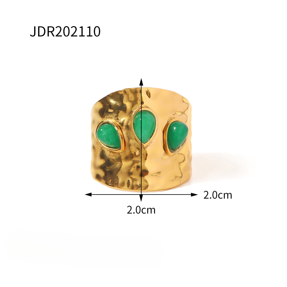 Wholesale Vintage Natural Stone 18K Gold Plated Stainless Steel Open Rings ACC-RS-WanX008