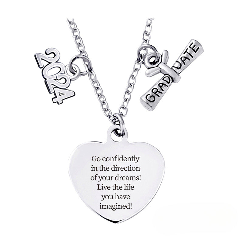 Wholesale Love Pendant 2024 Graduation Season Gift Titanium Steel Necklace ACC-NE-Ganggu001