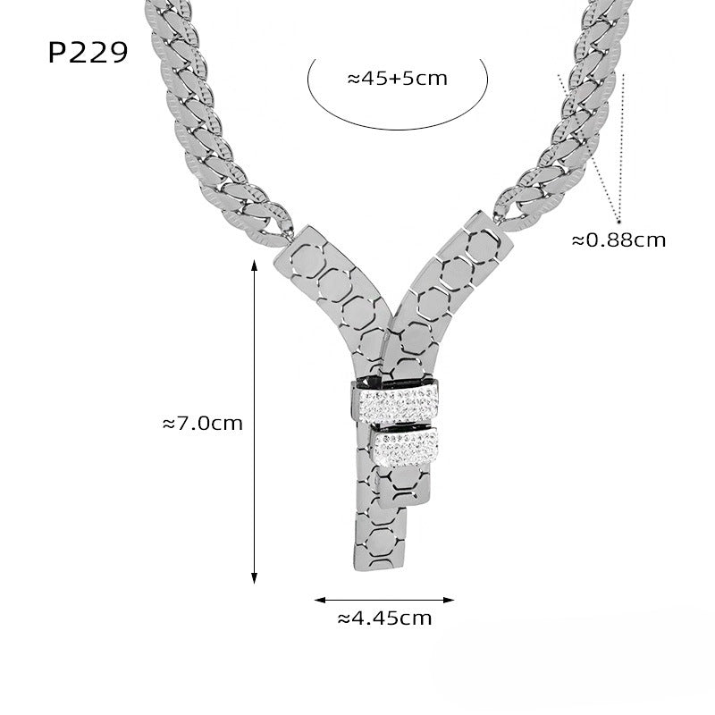 Wholesale Y Letter Set with Zircon Pendant Necklace Titanium Steel Plated 18k Clavicle Chain Choker Necklace ACC-NE-OMK003