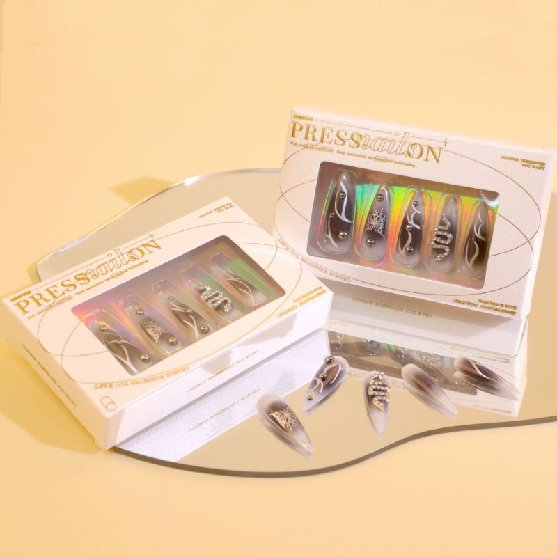 Wholesale 24 Pieces/box Butterfly Pattern Snake Pattern Diamond Press-on Nails Kits Nail Stickers ACC-NS-LeFan094