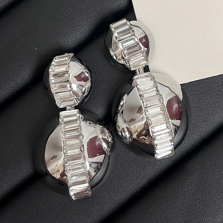 Wholesale Graded Rhinestones Round Ball Mirror Exaggerated Earrings Statemente Earrings Blingbling Earrings ACC-ES-SZL003