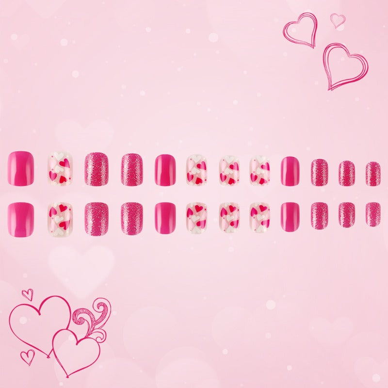 Wholesale 24 Pieces/box Valentine's Day Glitter Heart Nails Kits Nail Stickers ACC-NS-MiKe027