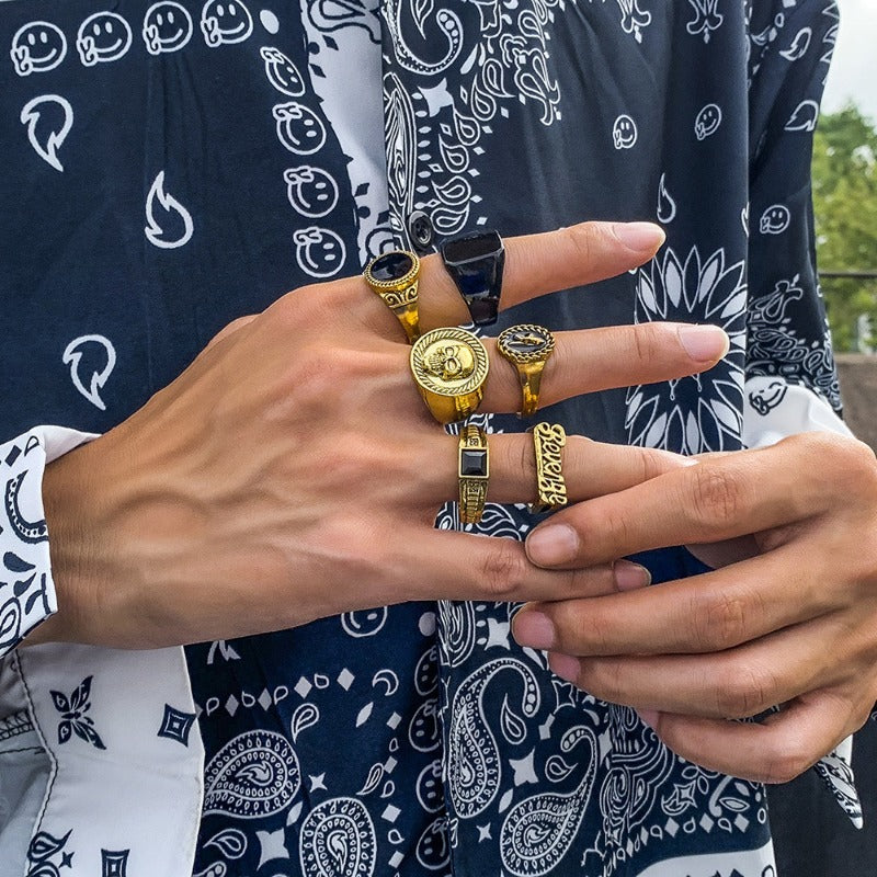 Wholesale 6pcs Geometric Crystal Ring Men’s Rings ACC-RS-zhiyu001