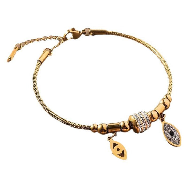 Wholesale Stainless Steel Double Layer 18K Gold Five Leaf Clover Bracelet ACC-BT-RuiX007