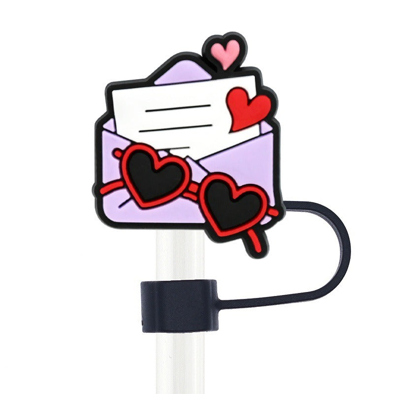 Wholesale Random 100pcs Valentine's Day Series 10mm PVC Soft Straw Tube Cap ACC-SCR-RYY153