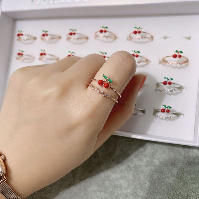 Wholesale Cute Oil Dripping Cherry Adjustable Ring ACC-RS-MDD003