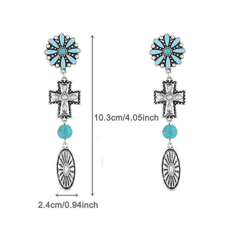 Wholesale Turquoise Wax Rope Necklace Cross Daisy Pendant Oil Drop Earrings ACC-NE-KJ003