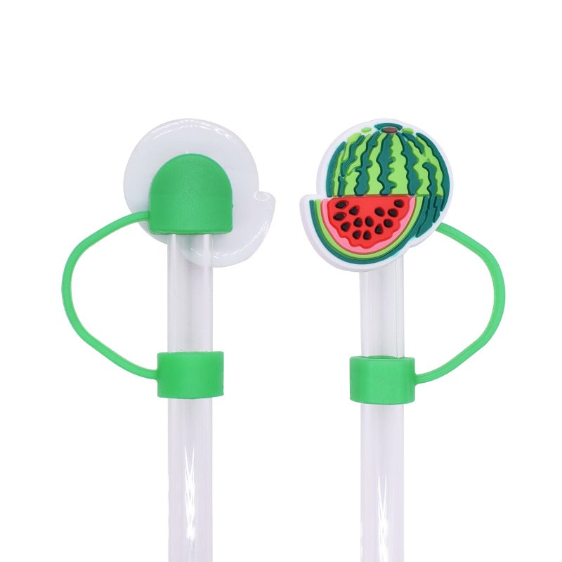 Wholesale Random 100pcs Cartoon Fruit 10mm PVC Soft Straw Tube Cap ACC-SCR-RYY140