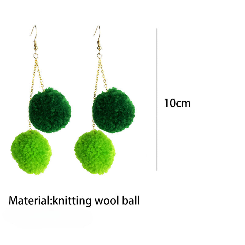 Wholesale 2 pairs/pack St. Patrick's Day Green Pom Pom Chain Earrings ACC-ES-HY221