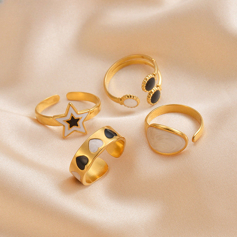 Wholesale 14K Gold Titanium Steel Ring Vintage Inlaid Turquoise Oil Drip Ring ACC-RS-yanc001