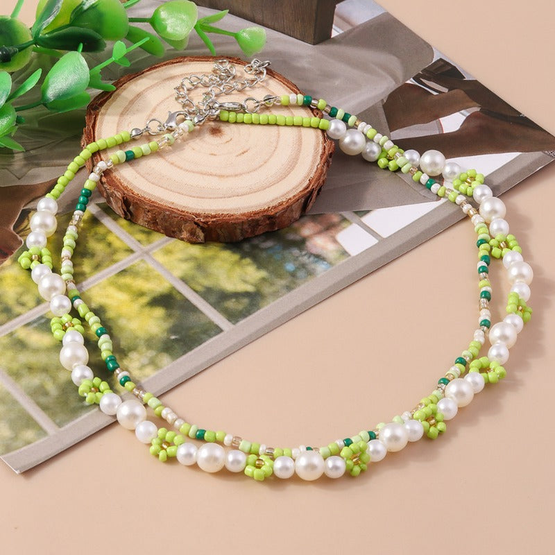 Wholesale Rice Pearl Flower Necklace Set ACC-NE-YueSen029