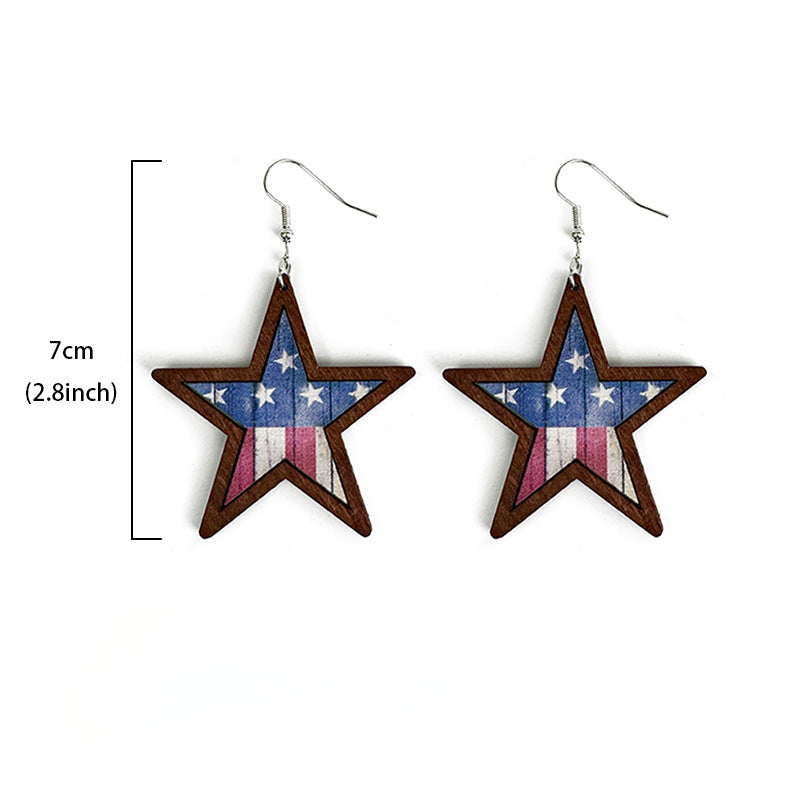 Wholesale American Independence Day Western Style Pentagram Wooden Earrings ACC-ES-XinChuan015