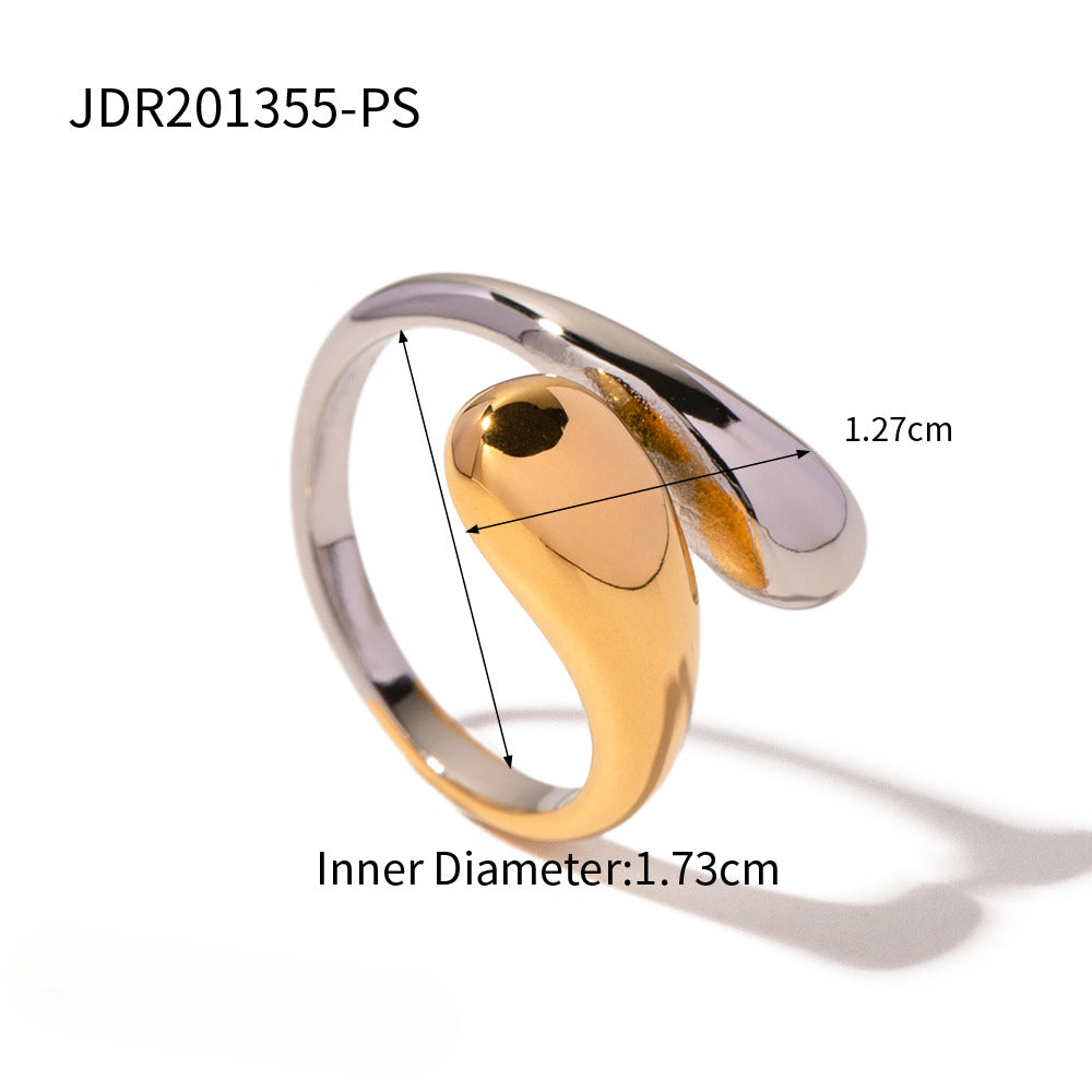 Wholesale Gold and Silver Two-tone Electroplated Retro Glossy Stainless Steel Rings ACC-RS-WanXing004