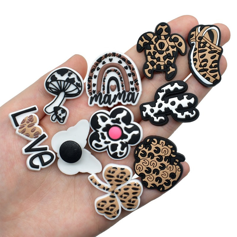 Wholesale Random 100pcs Cartoon Leopard Series PVC Soft Rubber Shoe Buckle Decoration ACC-SC-RYY090