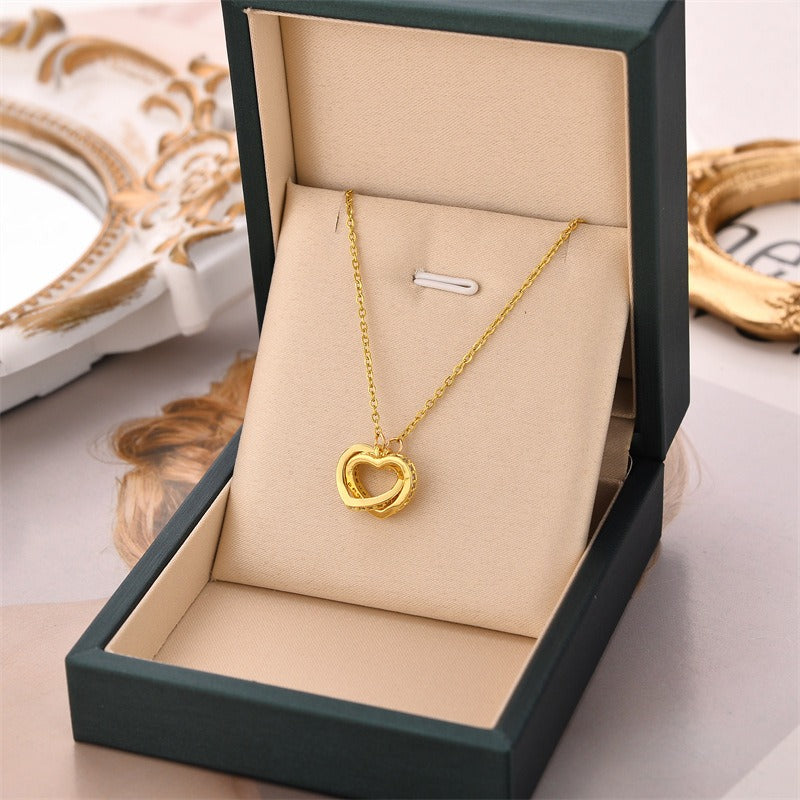 Wholesale Double Love Pendant Titanium Steel Necklace ACC-NE-Chengy007