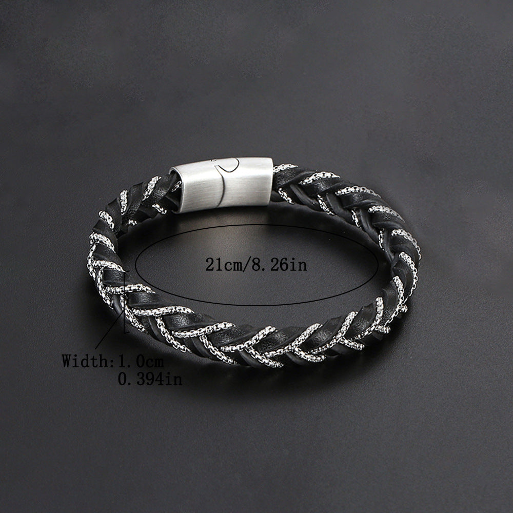 Wholesale Titanium Steel Circle Braided Leather Bracelets ACC-BT-Yixin002