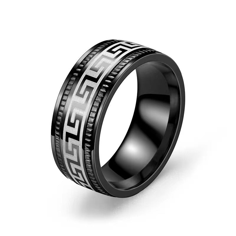 Wholesale Titanium Steel 18k Gold Men's Great Wall Pattern Rings ACC-RS-JinJ001