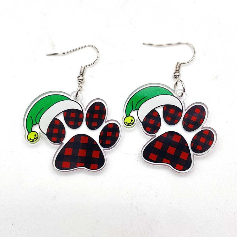 Wholesale Christmas Santa Hat Green Red Plaid Acrylic Earrings ACC-ES-ChenY096