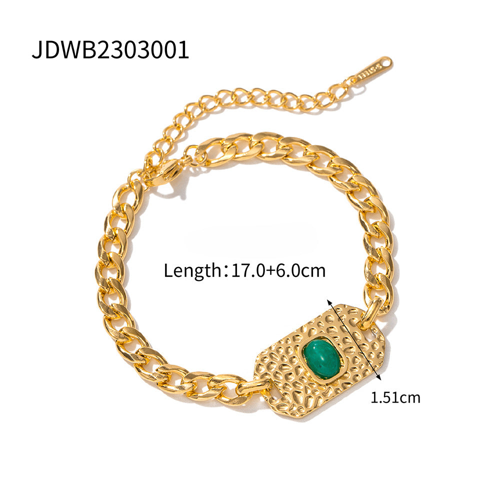 Wholesale Ring Green Stone Stainless Steel Fantasy Cat's Eye Hollow Shell Bracelet ACC-BT-WanX004