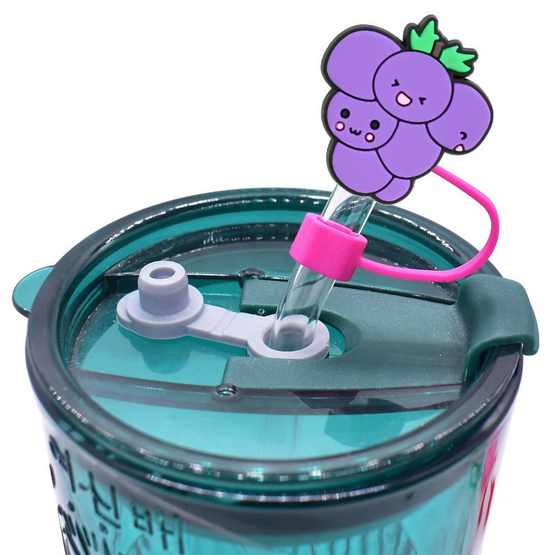 Wholesale Random 100pcs Cartoon Fruit 10mm PVC Soft Straw Tube Cap ACC-SCR-RYY119