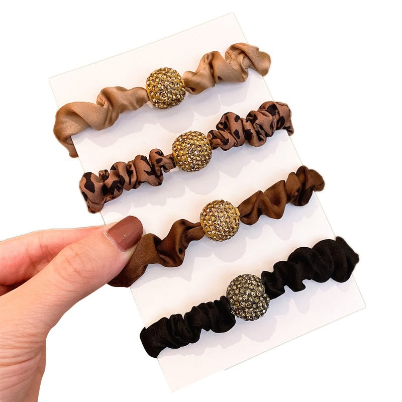 Wholesale Leopard Print High-grade Rhinestone Hair Scrunchies ACC-HS-Huidi037