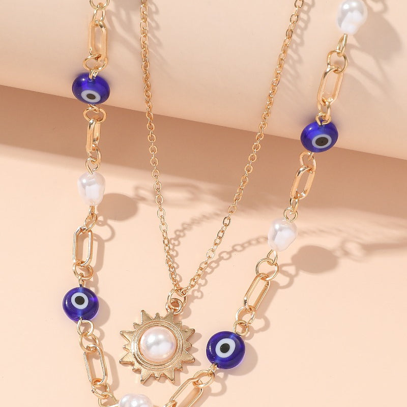 Wholesale Light Luxury Devil Eye Chain Sun Pendant Double Clavicle Necklaces ACC-NE-GaoTu003