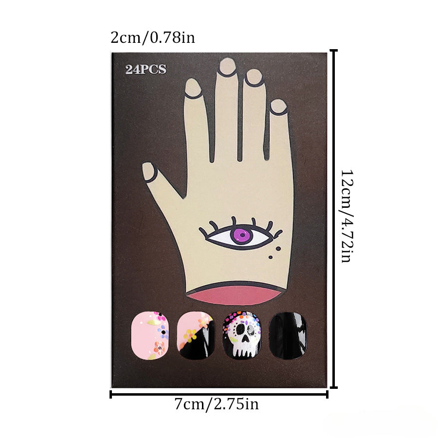 Wholesale 24 Pieces/box Halloween Skull Flowers Press-on Nails Kits Nail Stickers ACC-NS-GuaiXL080