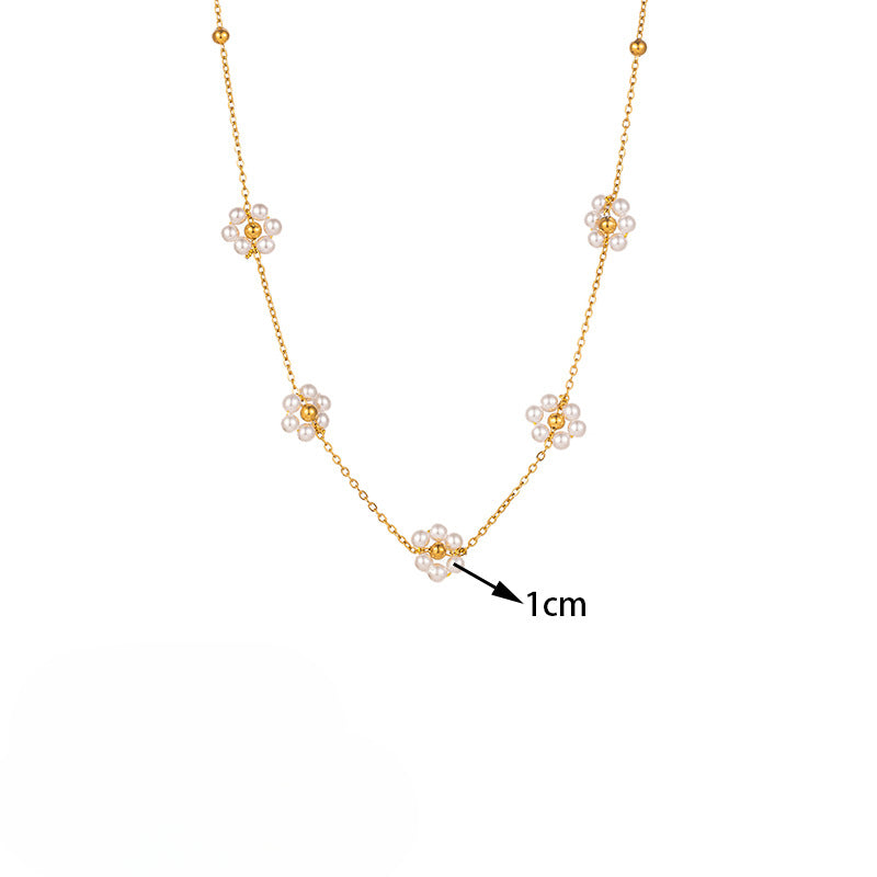 Wholesale Small Fragrance Style Flower Pearl Titanium Steel Necklace Bracelet Set ACC-NE-Tais002