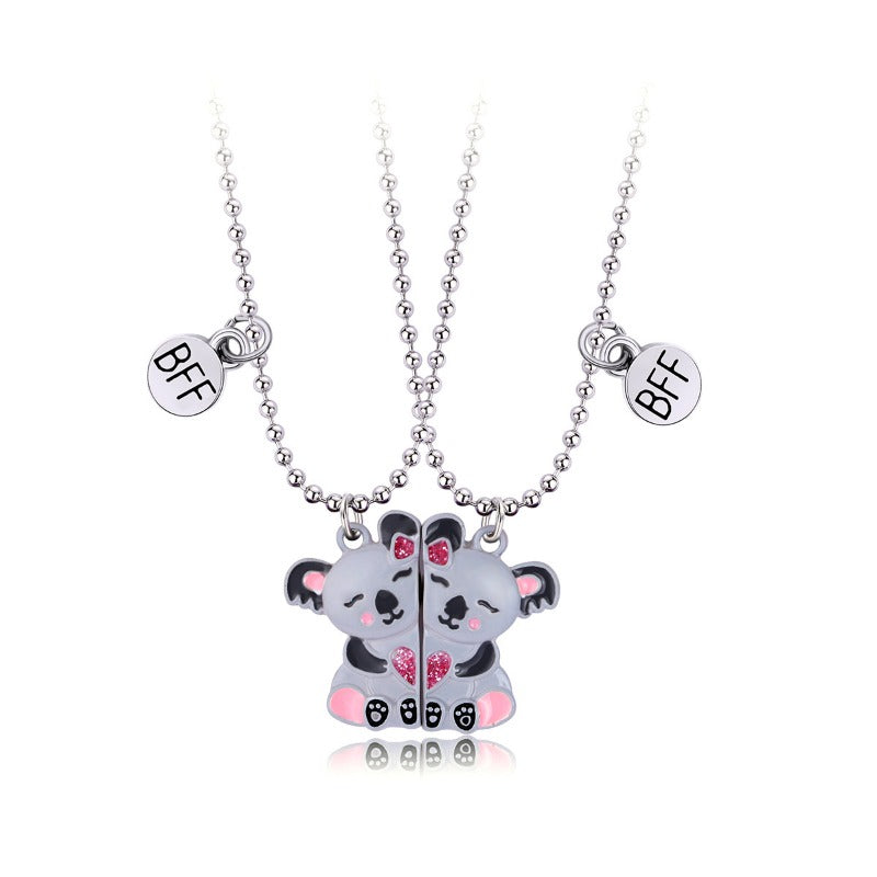 Wholesale Bear Cartoon Color Gradient Alloy Spray Paint Necklace Set ACC-NE-Hanp002