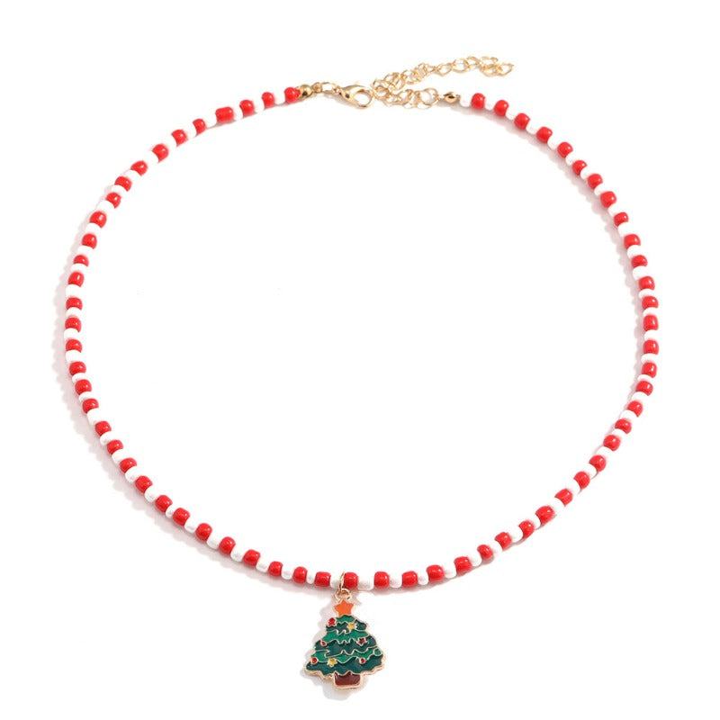 Wholesale Christmas Red and White Handmade Beaded Cane Necklace ACC-NE-DingZhou001