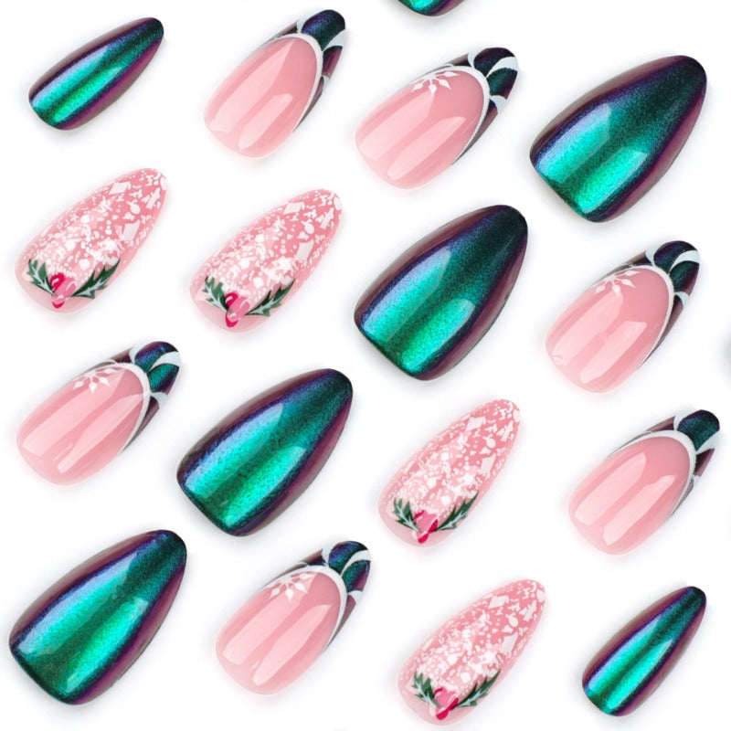 Wholesale 24 Pieces/box Christmas Color Changing Press-on Nails Kits Nail Stickers ACC-NS-LeFan122