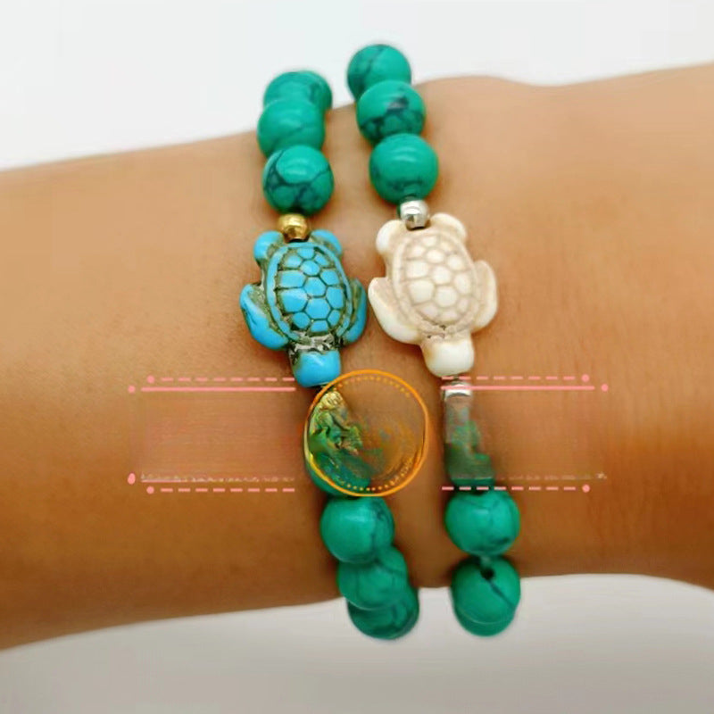 Wholesale Turtle Starfish Stretch Beaded White Turquoise Bracelet ACC-BT-Youl009