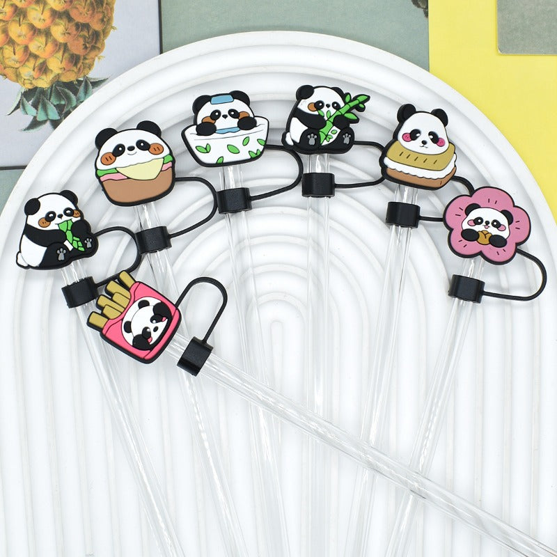 Wholesale Random 100pcs Cute Red Panda 10mm PVC Soft Straw Tube Cap ACC-SCR-RYY148