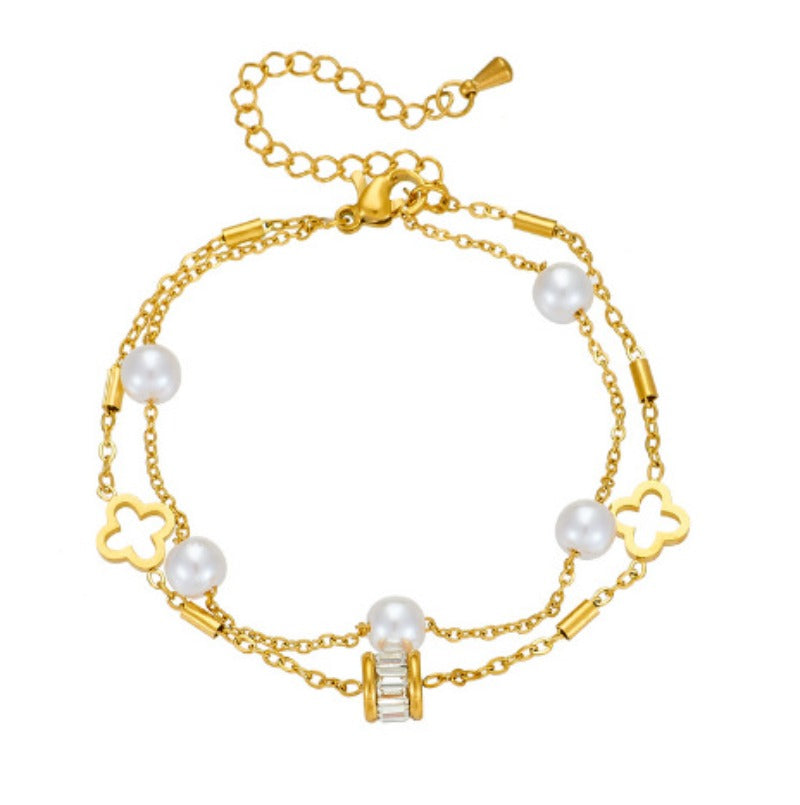 Wholesale Titanium Steel Double Layer Multi-pearl Bracelets ACC-BT-ZhuoXin002