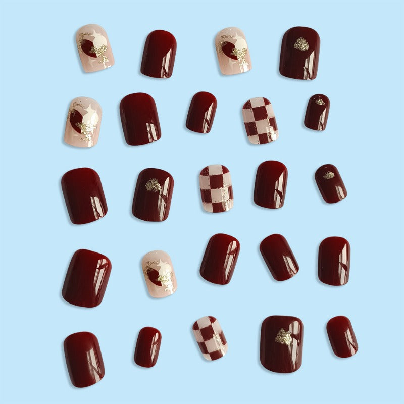 Wholesale 24 Pieces/box Valentine's Day Chessboard Love Nails Kits Nail Stickers ACC-NS-QXJ056