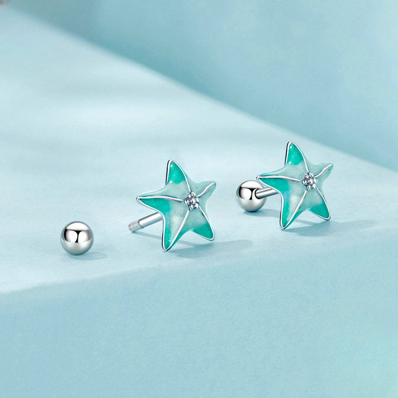 Wholesale Blue Green Starfish Thread Earrings S925 Sterling Silver Star Earrings ACC-ES-Yinzhiyun003
